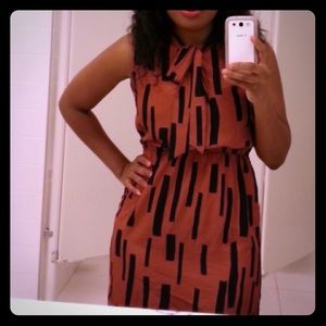Orange & Black High-Neck Work Dress